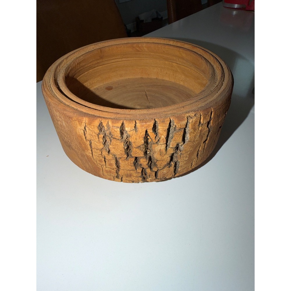 Handcrafted Live Edge Wooden Bowl Rustic Natural Bark Decorative Centerpiece
